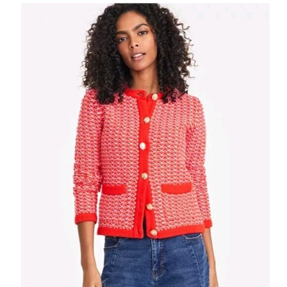 On 34th Women's Patterned Jacquard Button Up Cardigan Red Size XL - Picture 2 of 7